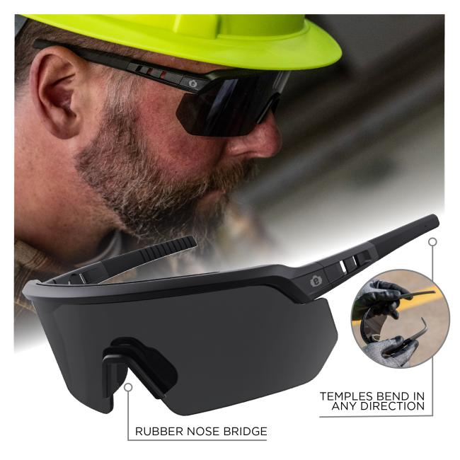 Designed for comfort and flexibility, the glasses feature a rubber nose bridge and temples that can bend in any direction, adapting to different head shapes and fitting securely.
