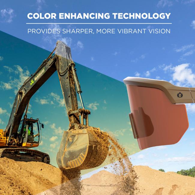The color enhancing technology used in these safety glasses provides sharper, more vibrant vision, improving visibility in work environments by enhancing contrast and clarity.