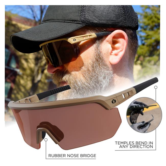 Designed for comfort and flexibility, the glasses feature a rubber nose bridge and temples that can bend in any direction, adapting to different head shapes and fitting securely.
