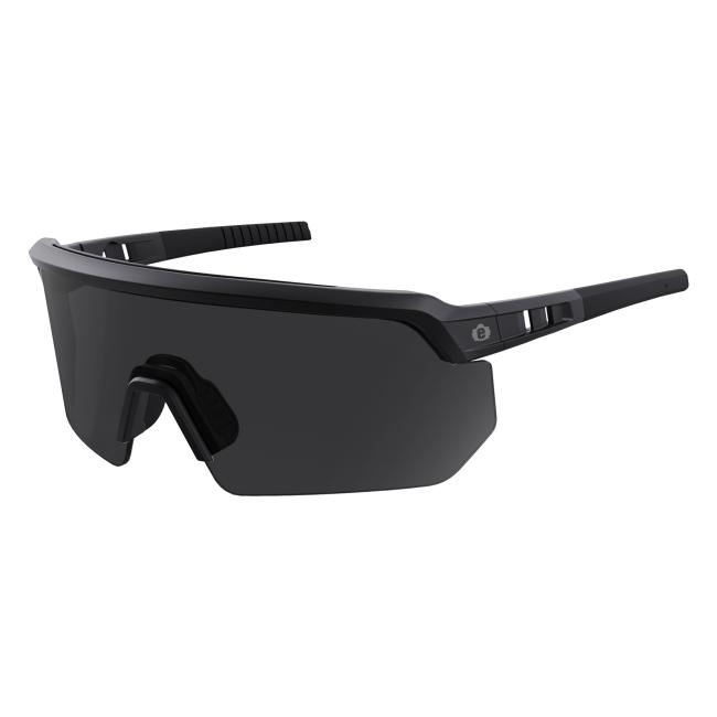 3q view of black frame smoke lens high contrast safety glasses