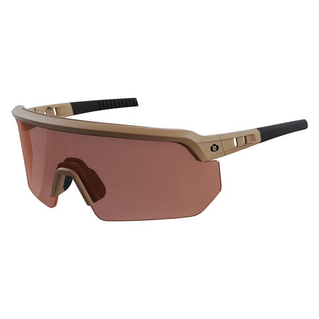 3q view of matte desert frame bronze lens high contrast safety glasses