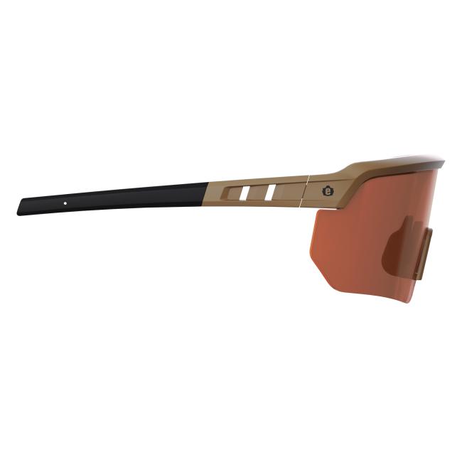 Right profile view of matte desert frame bronze lens high contrast safety glasses