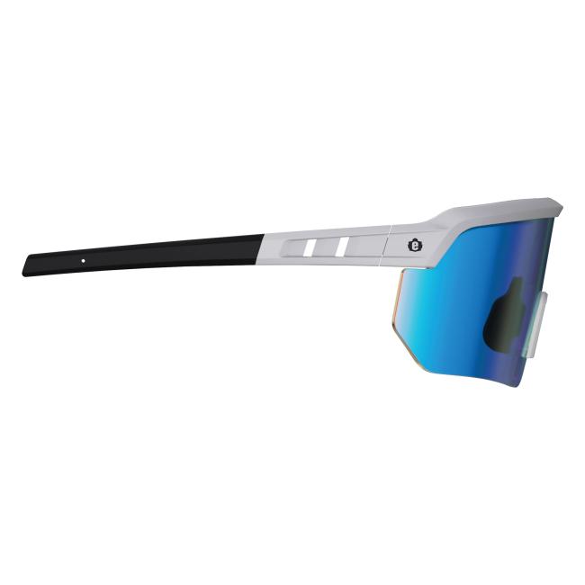 Right profile view of matte gray frame ice blue lens high contrast safety glasses