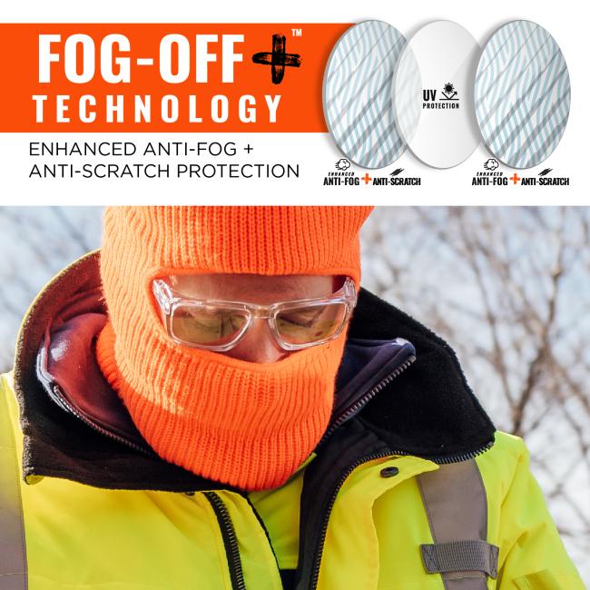These glasses use FOG-OFF+™ Technology, which offers enhanced anti-fog and anti-scratch protection, along with UV protection.