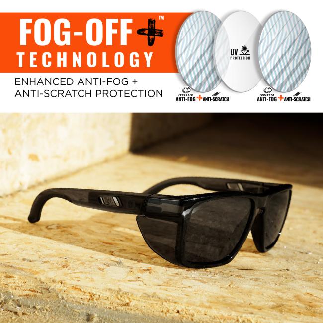 These glasses utilize FOG-OFF+™ Technology which offers enhanced anti-fog and anti-scratch protection. They also provide UV protection.
