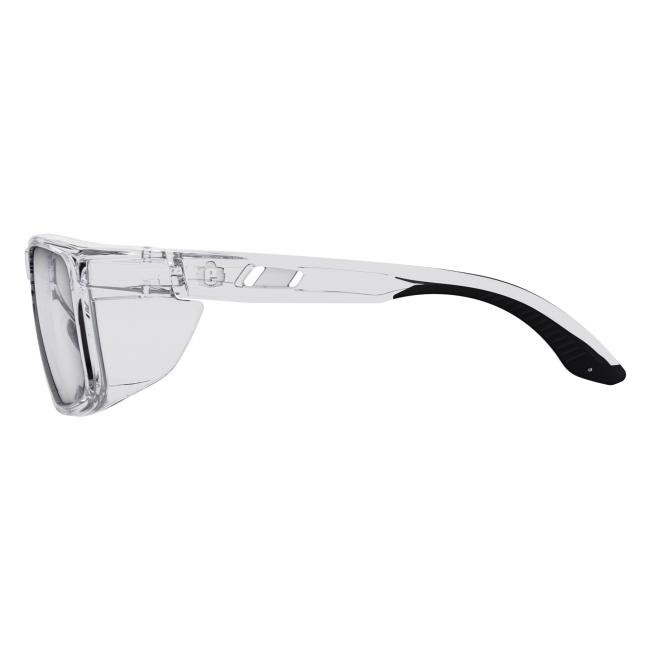Left profile view of clear sixten safety glasses