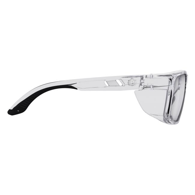 Right profile view of clear sixten safety glasses
