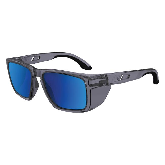3q view of smoke blue mirror lens sixten safety glasses