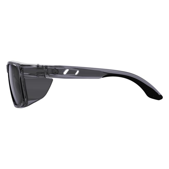 Left profile view of smoke sixten safety glasses