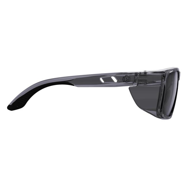 Right profile view of smoke sixten safety glasses