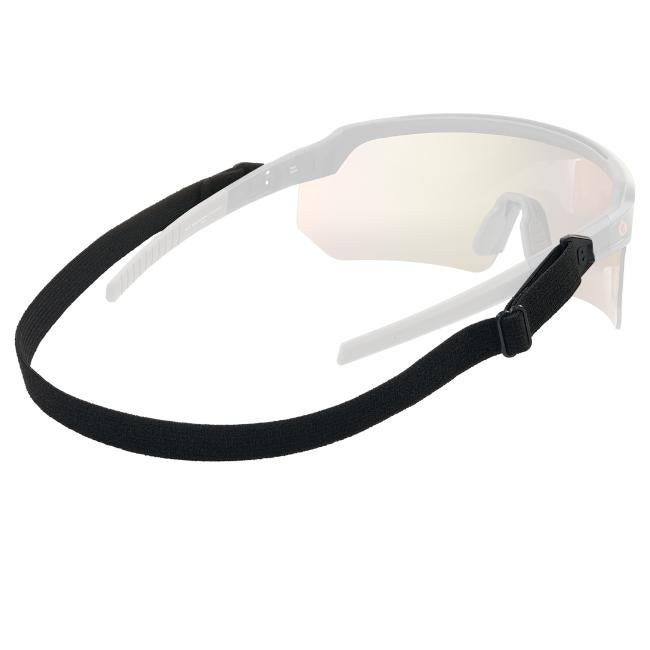 Elastic retainer strap on safety glasses