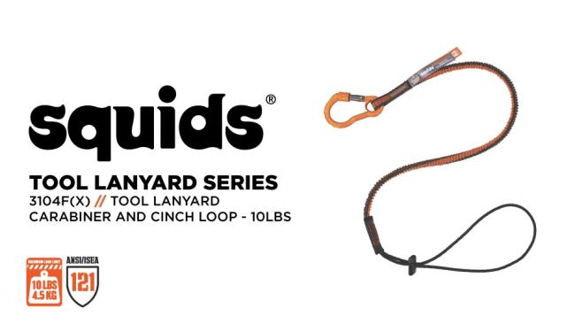 Ergodyne 19Squids 3100F(x) Tool Lanyard Single Carabiner - 10lbs, Orange  and Gray, Standard