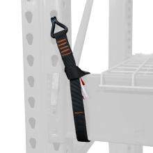 Warehouse racking stabilizer strap being used on silhouette warehouse racking
