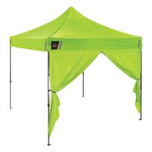 Front of lime zippered pop-up tent sidewall unzipped attached to tent