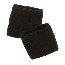 Close-up of two black terry-knit wristbands stacked on a white background