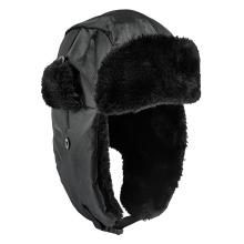 3q view of a black classic trapper hat