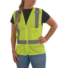 3q view of lime class 2 women's hi-vis vest on model