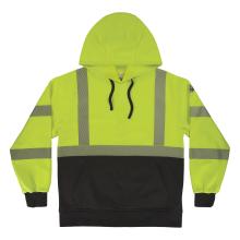 Front of lime class 3 hi-vis hooded sweatshirt