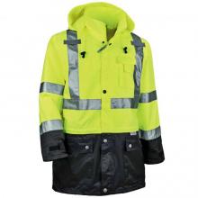 Front of hi-vis lime rain jacket