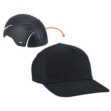 Black trucker-style cap with mesh back and a separate perforated black shell insert shown above it with an orange arrow indicating placement.