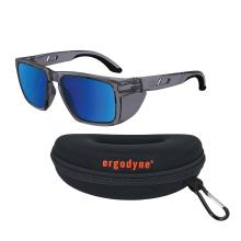 Safety glasses with side shields with a protective hard case.