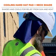 Cooling hard hat pad and neck shade shades and cools for relief from sun and heat.