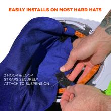 Easily installs on most hard hats. 2 hook and loop straps securely attach to suspension.