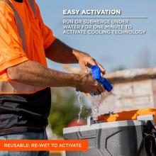 Easy activation. Run or submerge under water for one minute to activate cooling technology. Reusable, rewet to activate.