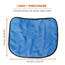 Long and wide shade. Covers back of neck and ears. 10.5in (26.6cm) long by 14.75in (37.5cm) long.