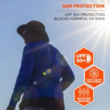 Sun protection: UPF 50+ protection blocks harmful UV rays. Anti-odor treatment. Moisture-wicking. 