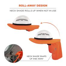 Roll-away design: neck shade rolls up when not in use. Neck shade snaps up and away