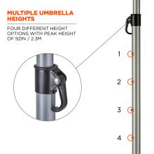 Multiple umbrella heights. Four different height options with peak height of 92 inches