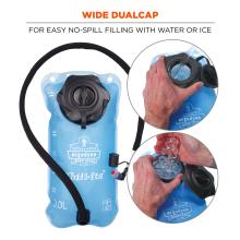 Wide dualcap for easy no-spill filling with water or ice. Large opening for ice and small opening for water.