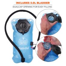 Includes 3.0L bladder. Dualcap opening for easy filling. Large opening for inserting ice. Smaller opening for inserting water.