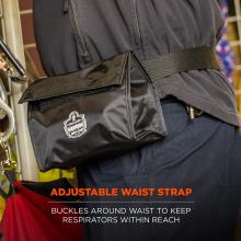 Adjustable waist strap: buckles around waist to keep respirators within reach.