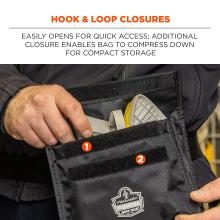 Hook & loop closures: easily opens for quick access; additional closure enables bag to compress down for compact storage.