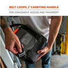 belt loops and carrying handle. For convenient access and transport