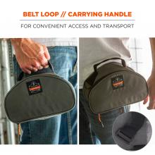 belt loop and carrying handle. For convenient access and transport