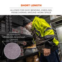 Short length: allows for easy bending, kneeling, maneuvering around work space. Durable heavy-duty, abrasion-resistant canvas. 
