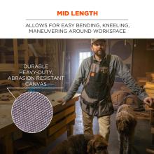 Mid length: allows for easy bending, kneeling, maneuvering around workspace. Durable heavy-duty, abrasion resistant canvas. 