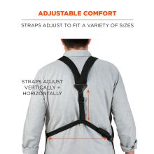 Adjustable comfort: straps adjust to fit a variety of sizes. Straps adjust vertically and horizontally.