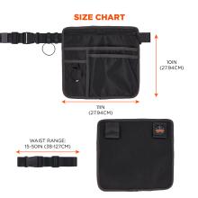 Size chart: apron is 11in (27.94cm) in length and 10in (27.94cm) in height. The waist range of the belt is 15-50in (38-127cm)