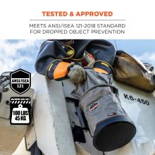 Tested & approved: Meets ANSI/ISEA 121-2018 standard for dropped object prevention. Max. Load limit: 100lbs / 45kg. ANSI/ISEA 121 compliant