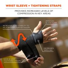 Wrist sleeve and tightening strap: provides increased levels of compression in key areas. Improves blood flow, increases joint stability to help prevent further injury and decreases swelling. Features hook and loop tightening strap