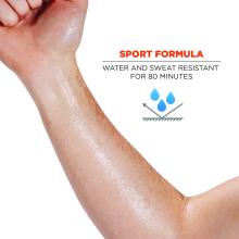 sport formula: water and sweat resistant for 80 minutes.