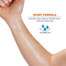 sport formula: water and sweat resistant for 80 minutes.