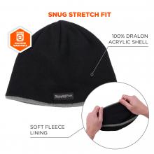 Snug stretch fit. 100% Dralon acrylic shell. Soft fleece lining, machine washable.
