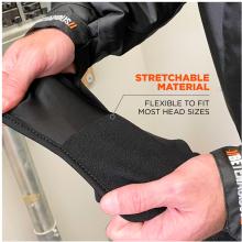 Stretchable material. Flexible to fit most head sizes
