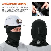 Attachment straps: includes straps to secure around hard hat suspension for increased stability