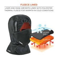 Fleece lined: liner and mask are both lined with polyester thermal fleece for warmth in cold conditions